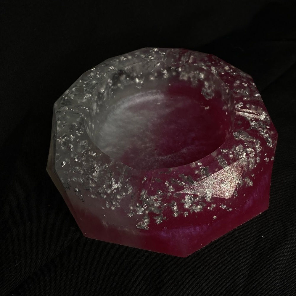 Pink and white ashtray